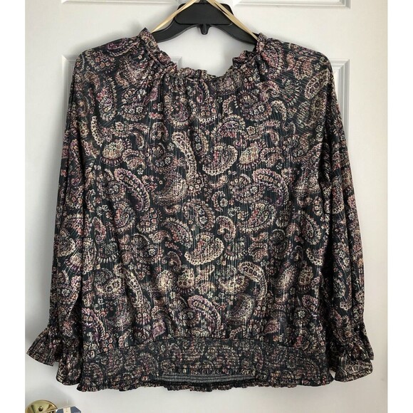 DEMOCRACY WOMEN'S TOPS PLUS SIZE 1X PULLOVER PAISLEY LONG FLOUNCE SLEEVE - Picture 3 of 10